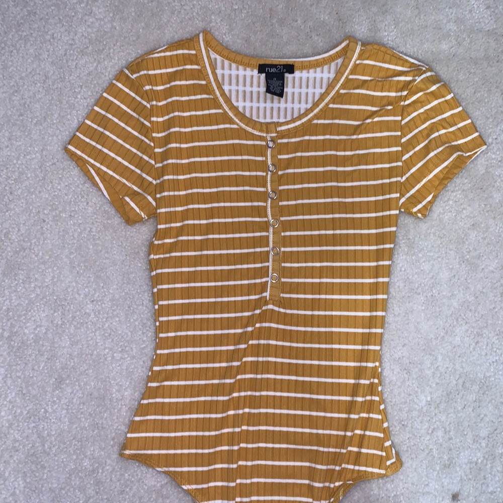 Yellow striped bodysuit buttons
